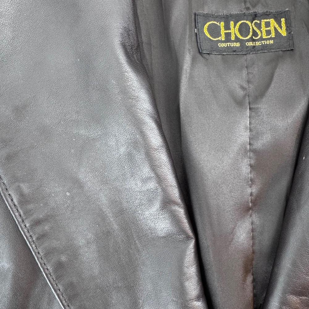 Vintage Chosen Couture XL Black Leather Blazer Jacket Women's Mid Length Parisia - Picture 10 of 16